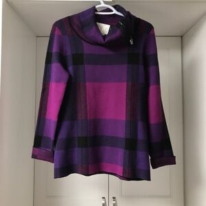 Joseph Ribkoff Women’s S Purple Plaid Tunic Top / Sweater NWT